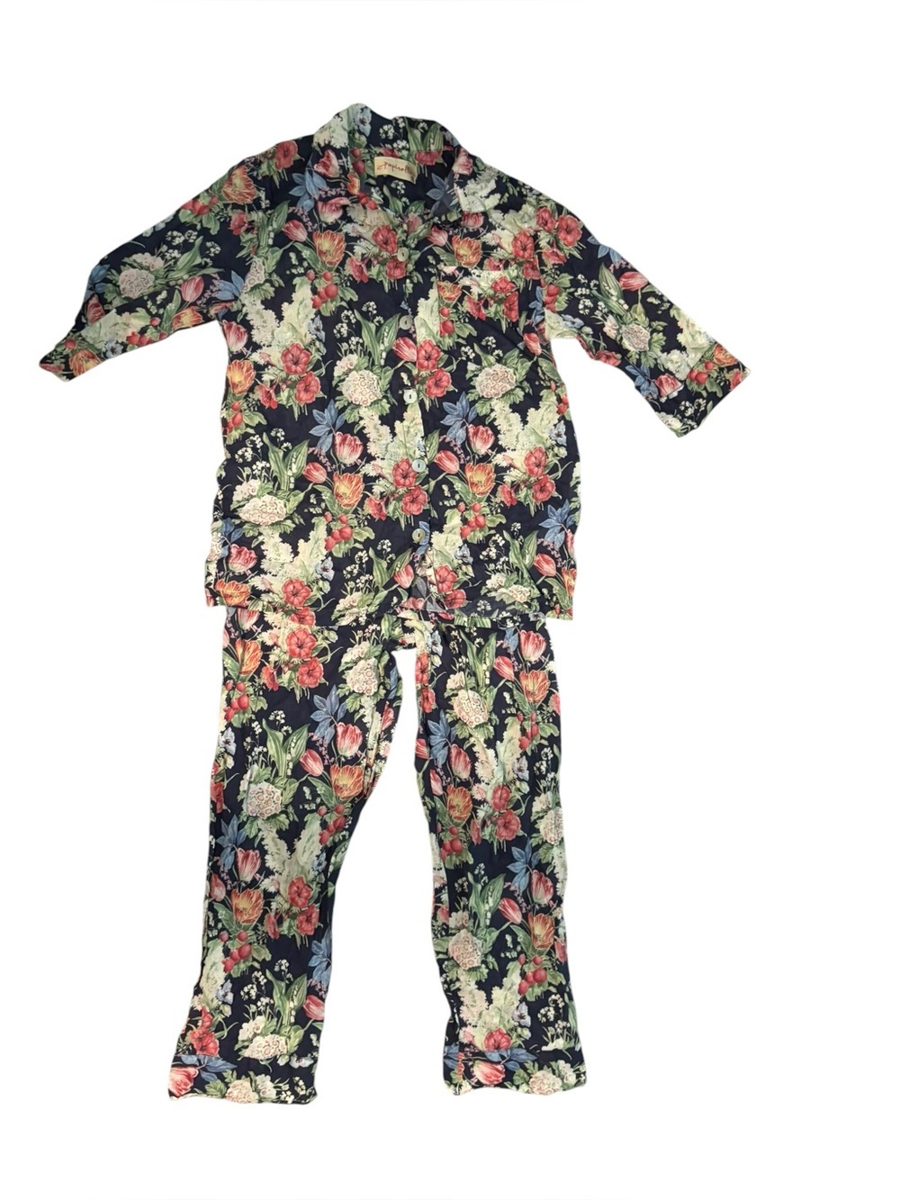 Anthropologie Papinelle Cropped Pajamas Pjs Floral Strawberry 100% Cotton π - Picture 2 of 10